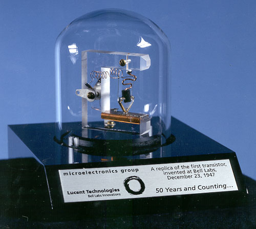 Stylized replica of the first transistor.